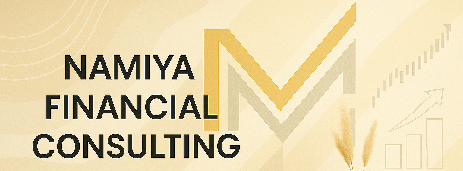 بنر دیجیتال خدمات مشاوره مالی نامیا تخصصی تریدینگ، با طراحی مینیمال و نمودار صعودی سرمایه‌گذاری