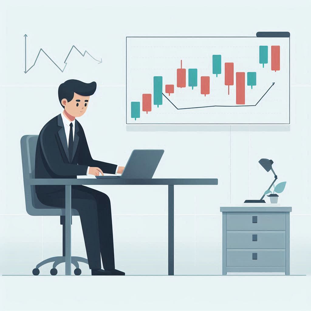 «مردی در حال ترید کردن در بازار مالی با استفاده از لپ‌تاپ»