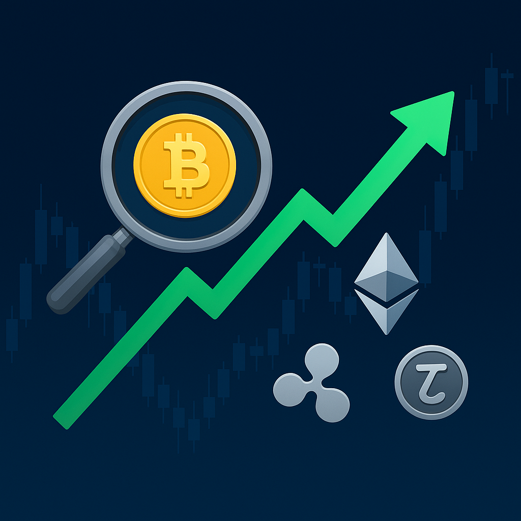 تصویر نمادین از تحلیل بازار کریپتو با نمودارهای صعودی و رنگ‌بندی مالی در فضای دیجیتال
